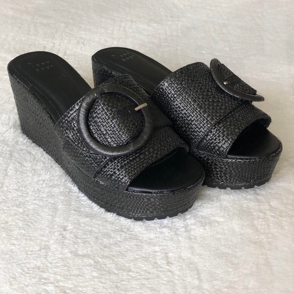 chunky black buckle platform wedges